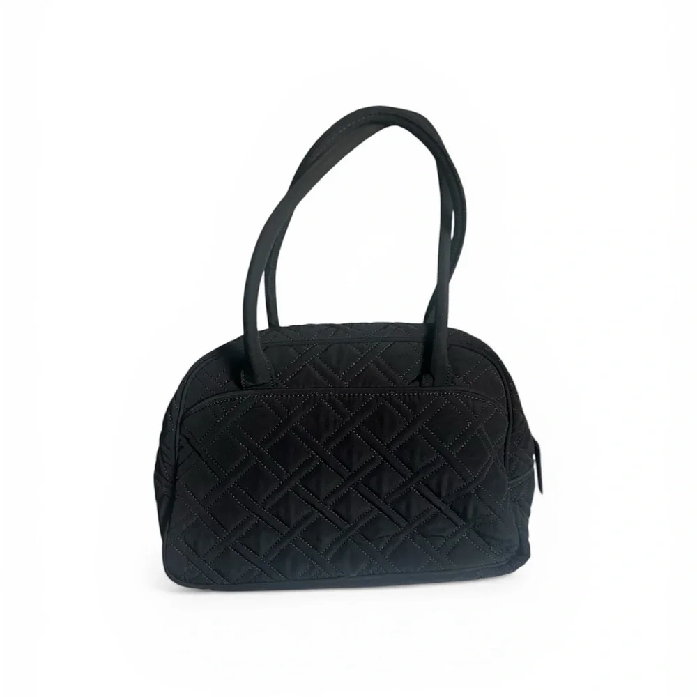 Vera Bradley RETIRED Black Quilted Purse with Moon Blooms Patterned Lining - Picture 2 of 4